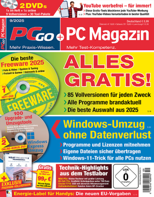 PC Magazin Super Premium XXL mit 2 Heft-DVDs in jeder Ausgabe (inkl. online Zugriff), 1 Jahres-DVD mit den PDF Ausgaben der letzten zwei Jahre sowie eine Prämie Ihrer Wahl.